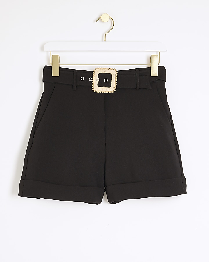 Black belted smart shorts
