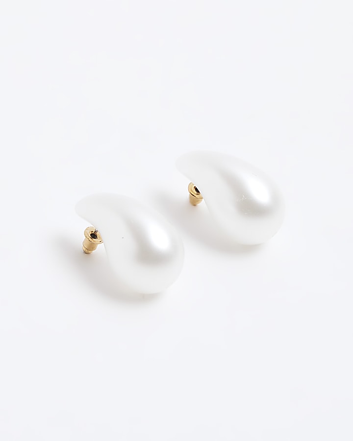 White Pearl Drop Stud Earrings