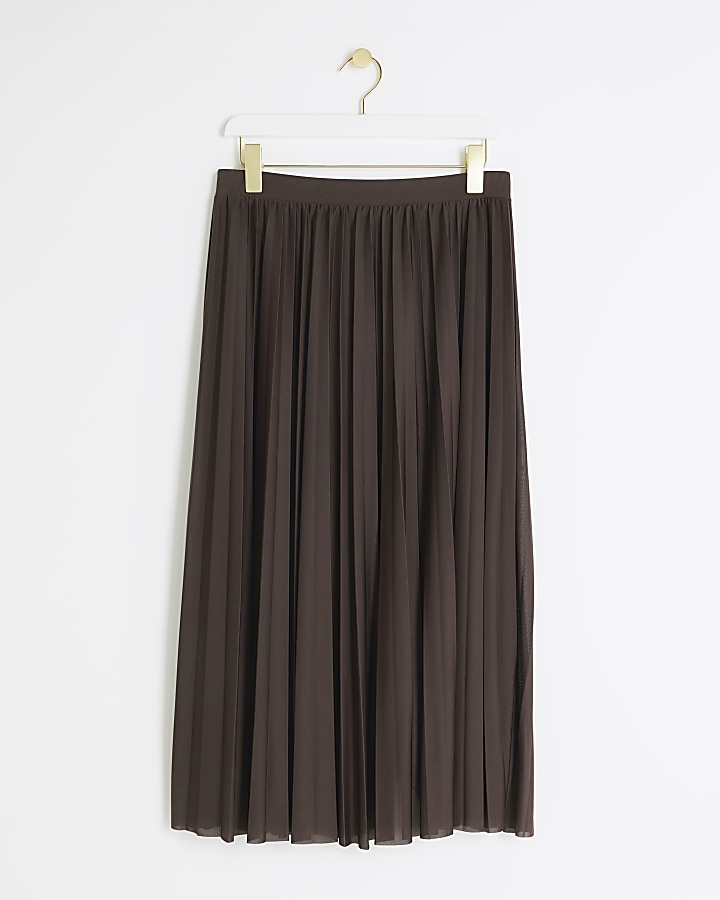 Brown pleated midi skirt