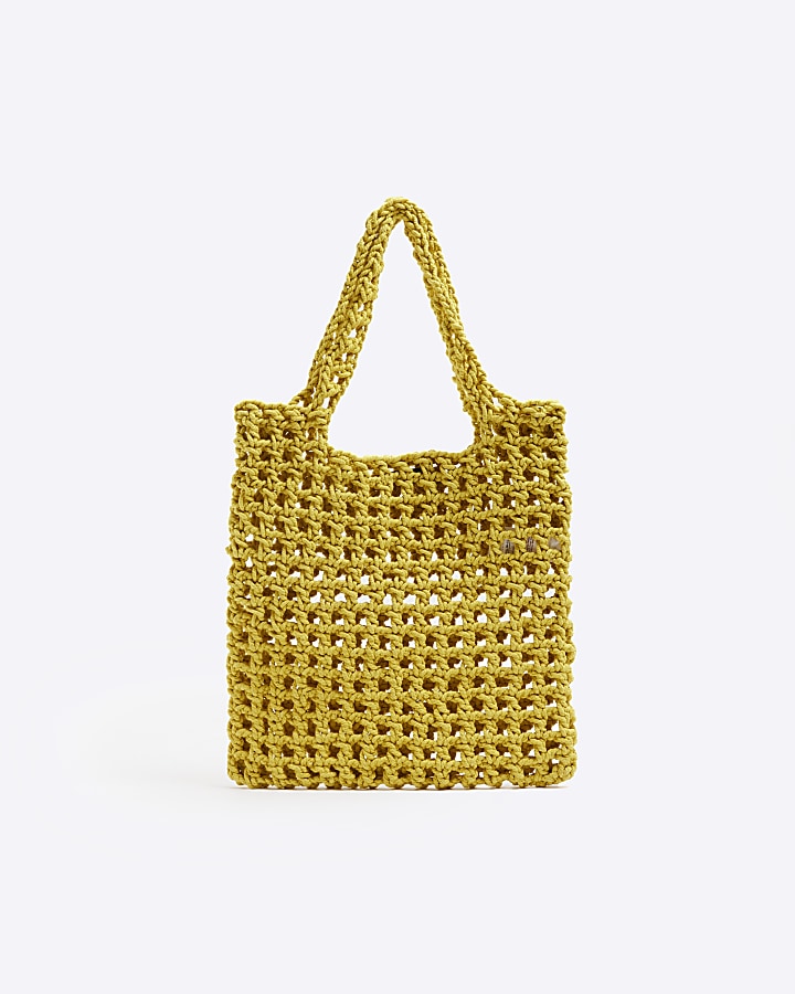 Yellow woven shopper bag