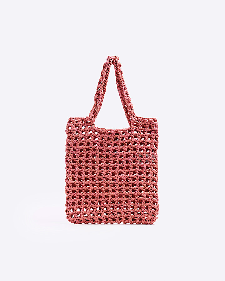 Pink woven shopper bag