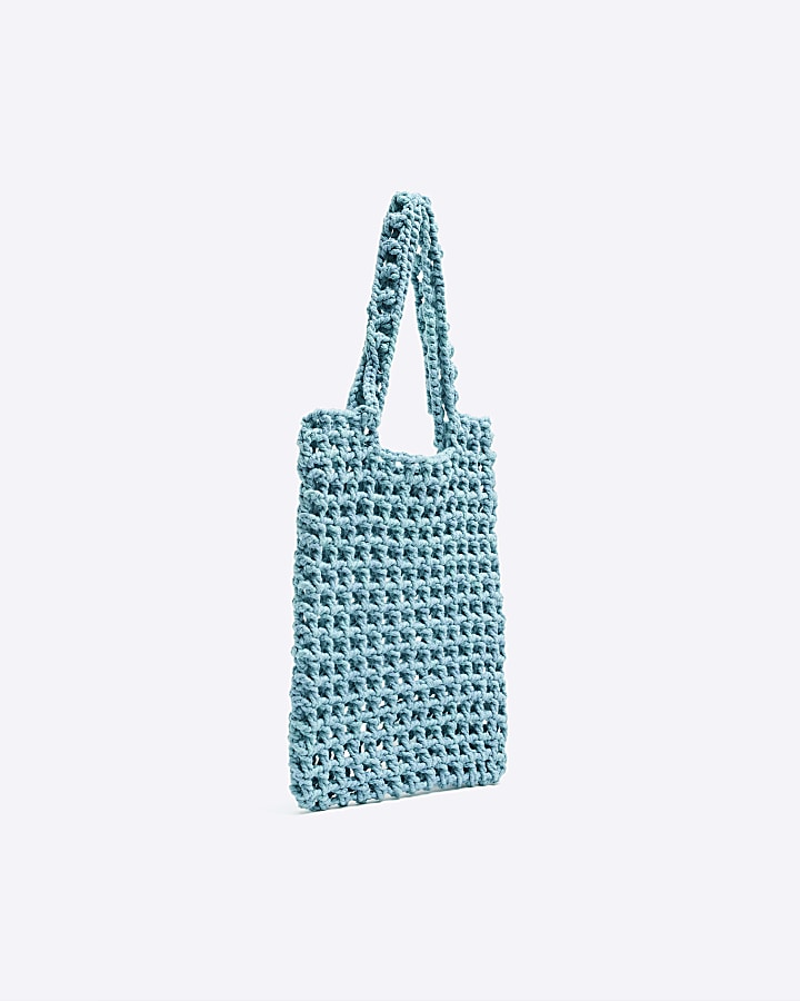 Turquoise woven shopper bag