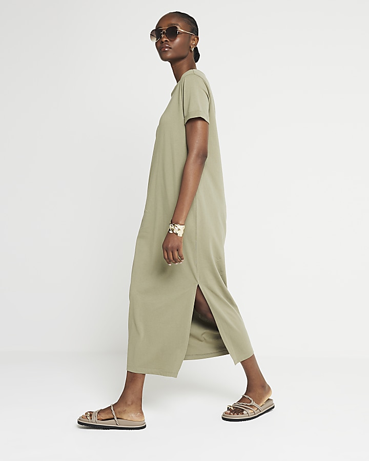 Khaki t-shirt midi dress