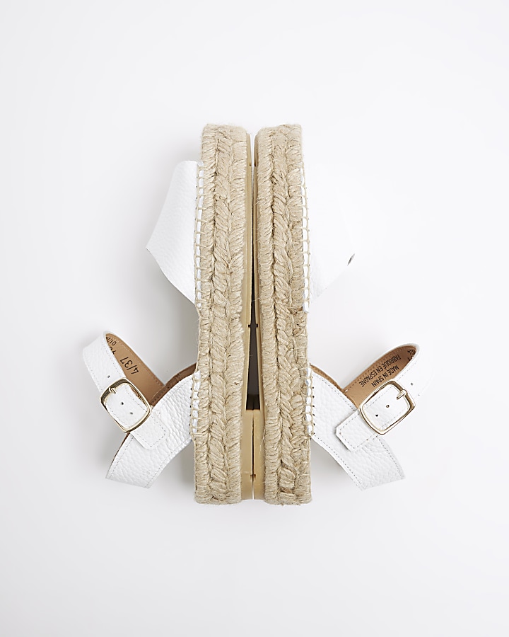 White Leather Espadrille Flat Sandals