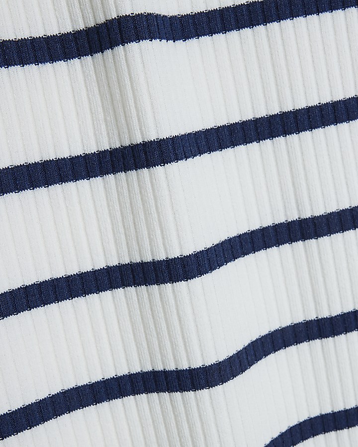 White Ribbed Stripe Midi Skirt