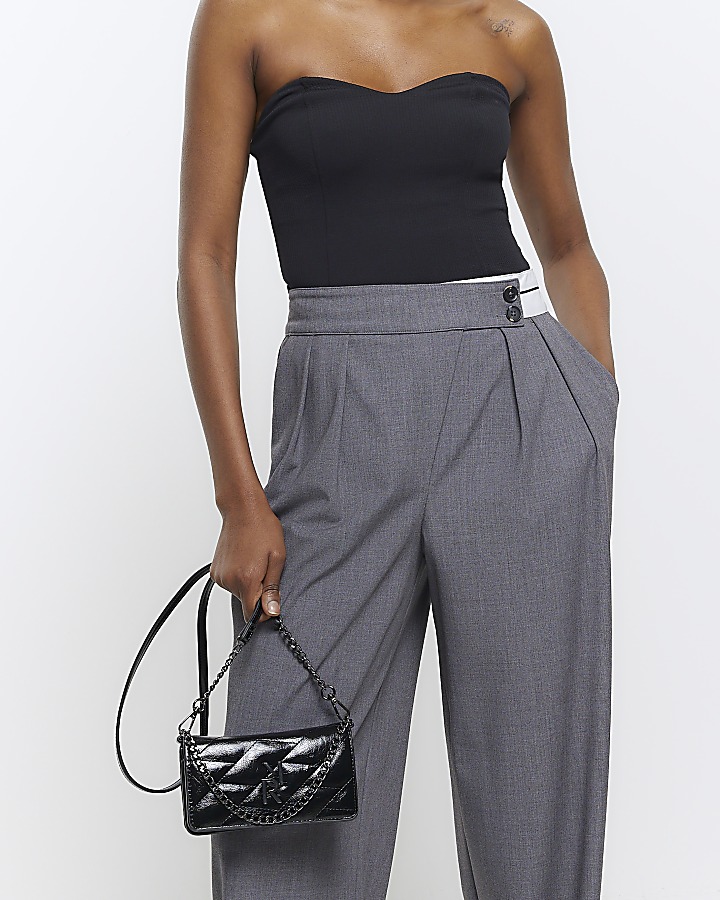 Black quilted chain cross body bag River Island