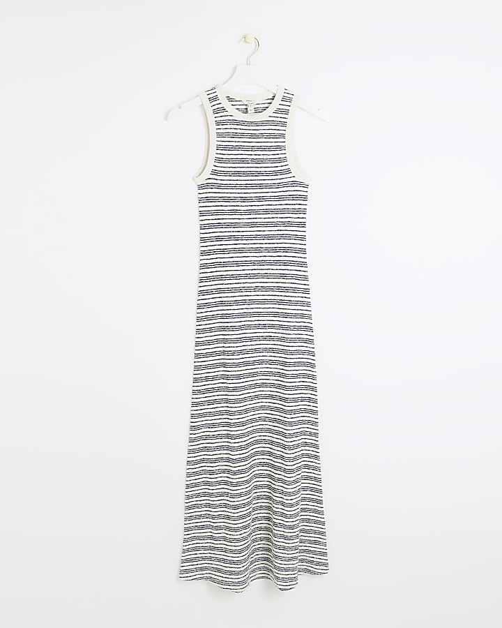 Petite navy crochet stripe bodycon maxi dress