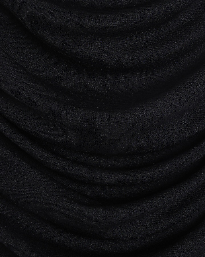 Black mesh ruched bodycon midi dress