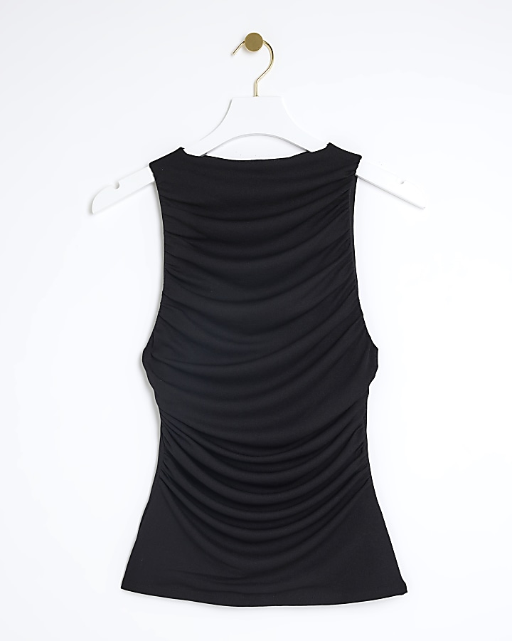 Black Ruched High Neck Top