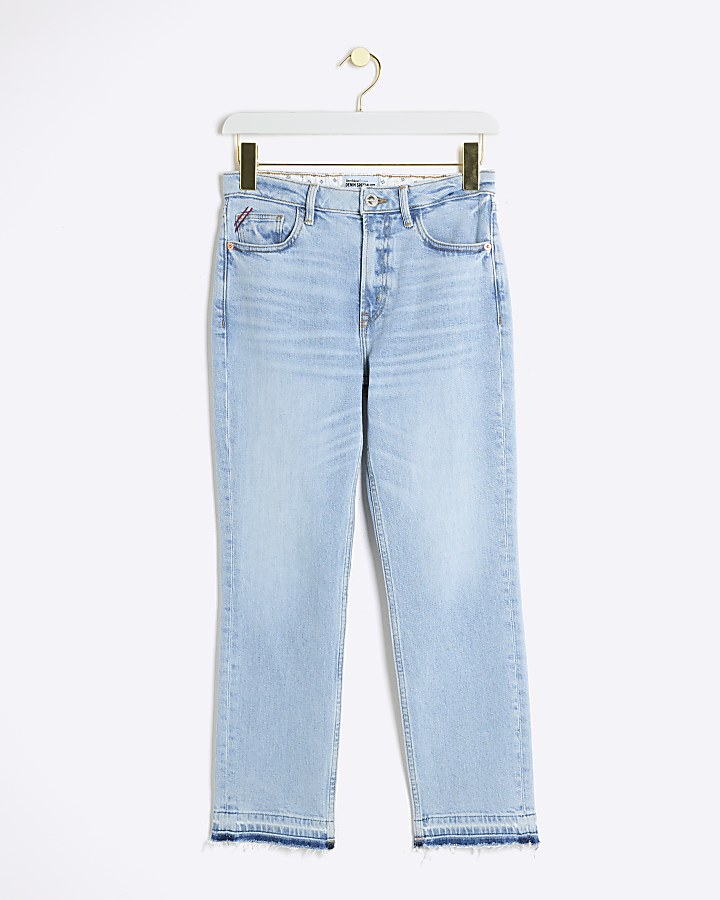 Petite blue high waisted slim straight jeans