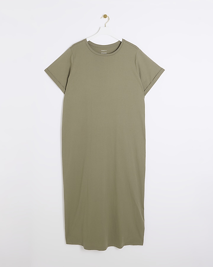 Plus khaki t-shirt midi dress