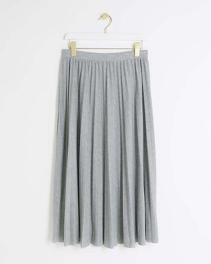 Grey pleated midi skirt