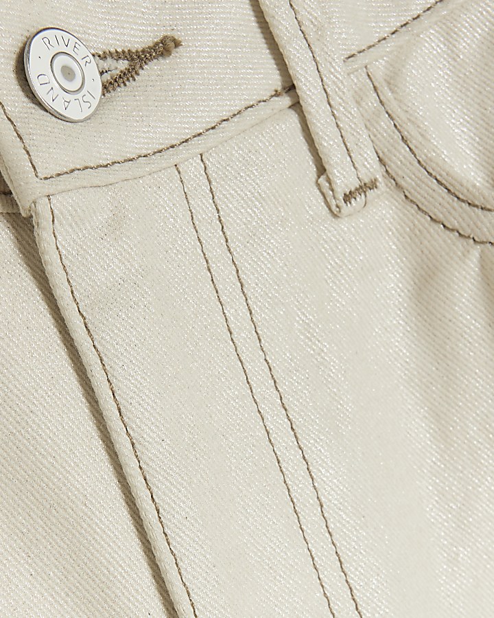 Cream glitter relaxed straight jeans