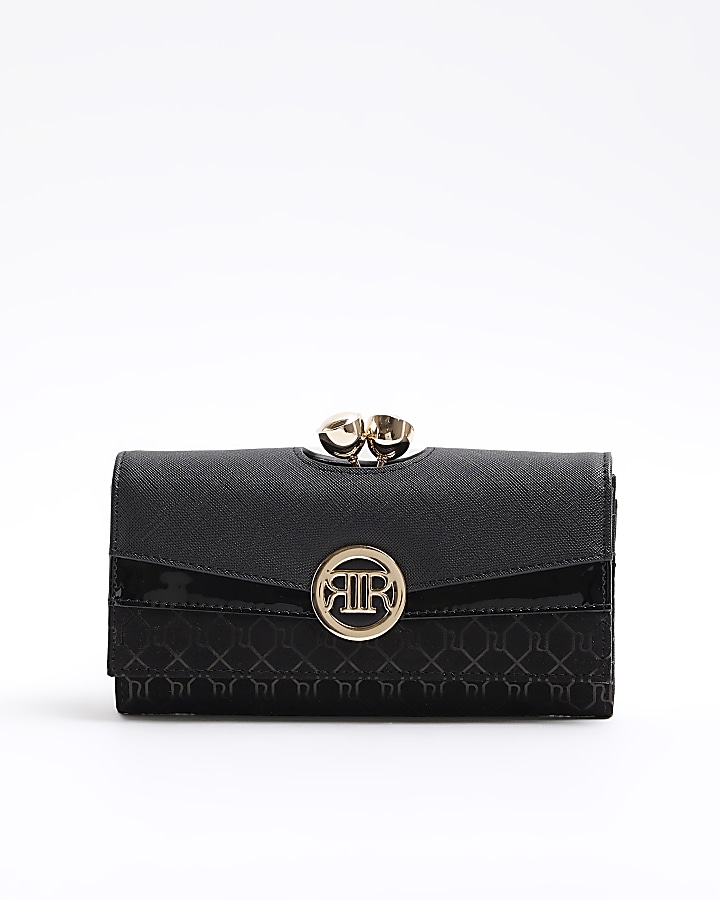 Black monogram clip top purse