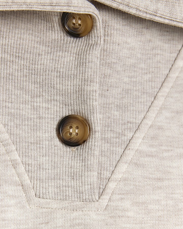 Beige button up polo sweatshirt