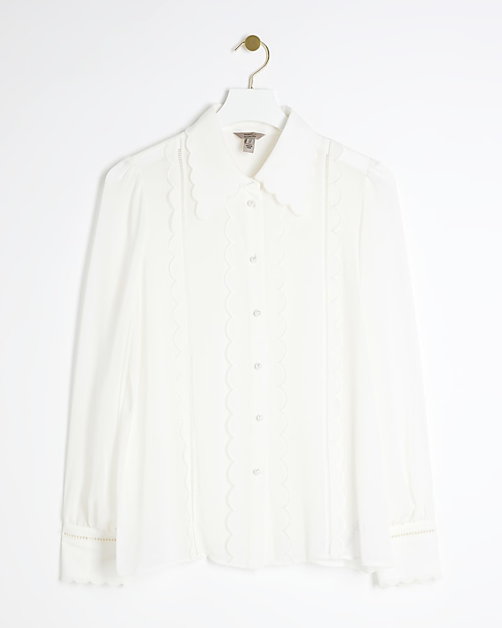 White scallop chiffon shirt
