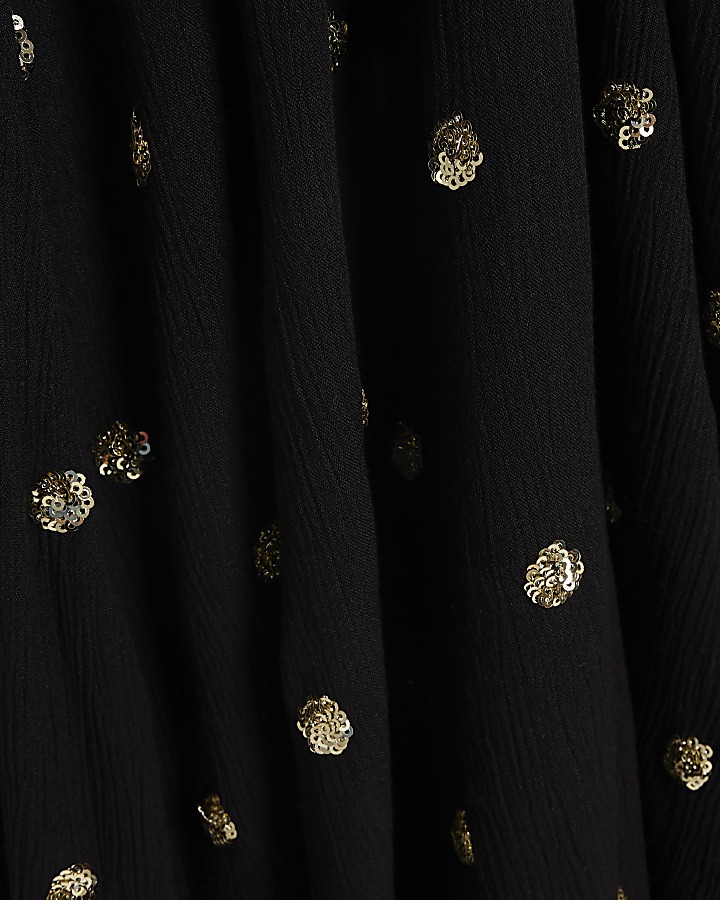 Black sequin embellished shift midi dress