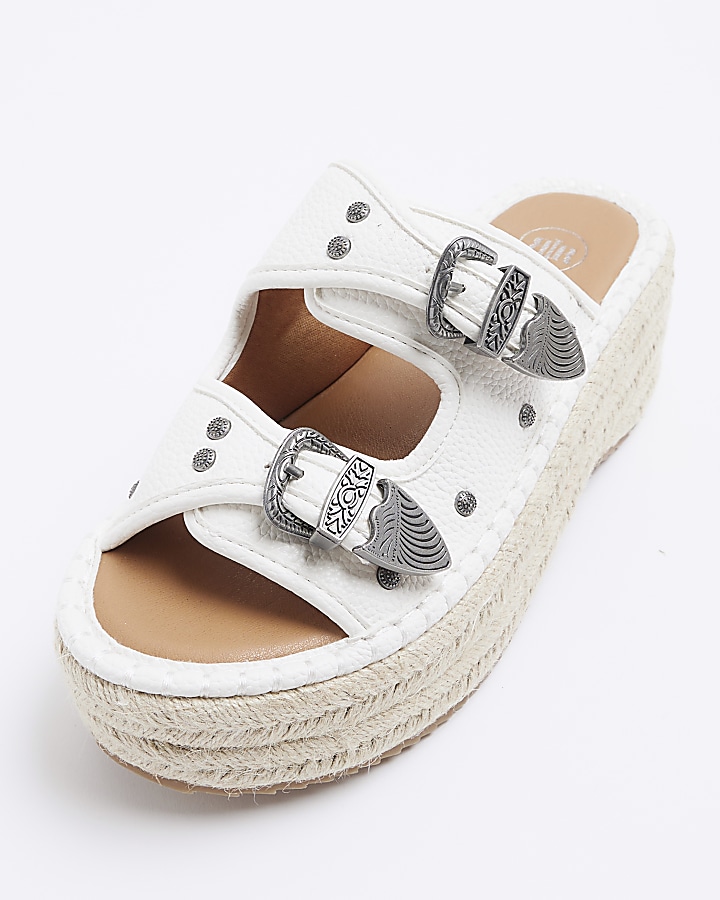 White buckle espadrille sandals