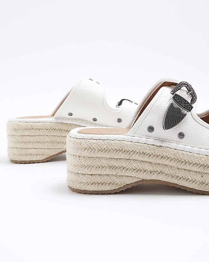 White buckle espadrille sandals