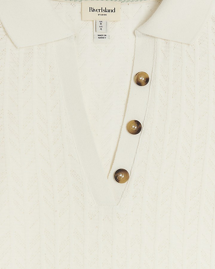 Cream Crochet Polo T-Shirt