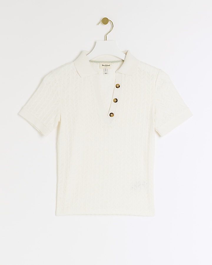 Cream Crochet Polo T-Shirt
