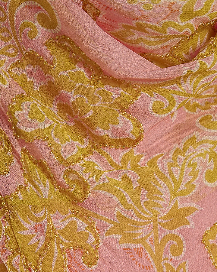 Pink floral cowl neck slip maxi dress