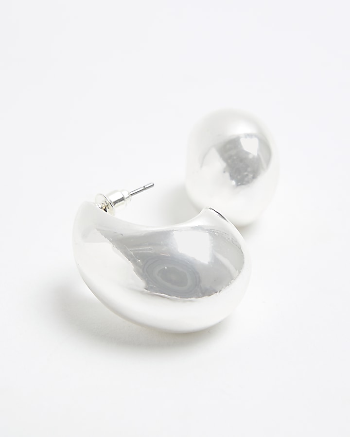 Silver Domed Hoop Earrings