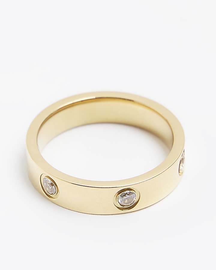 Gold Stainless Steel Diamante Ring