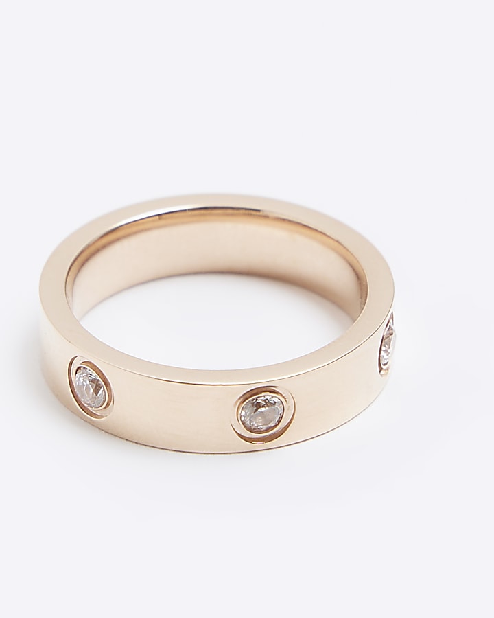Rose Gold Stainless Steel Diamante Ring