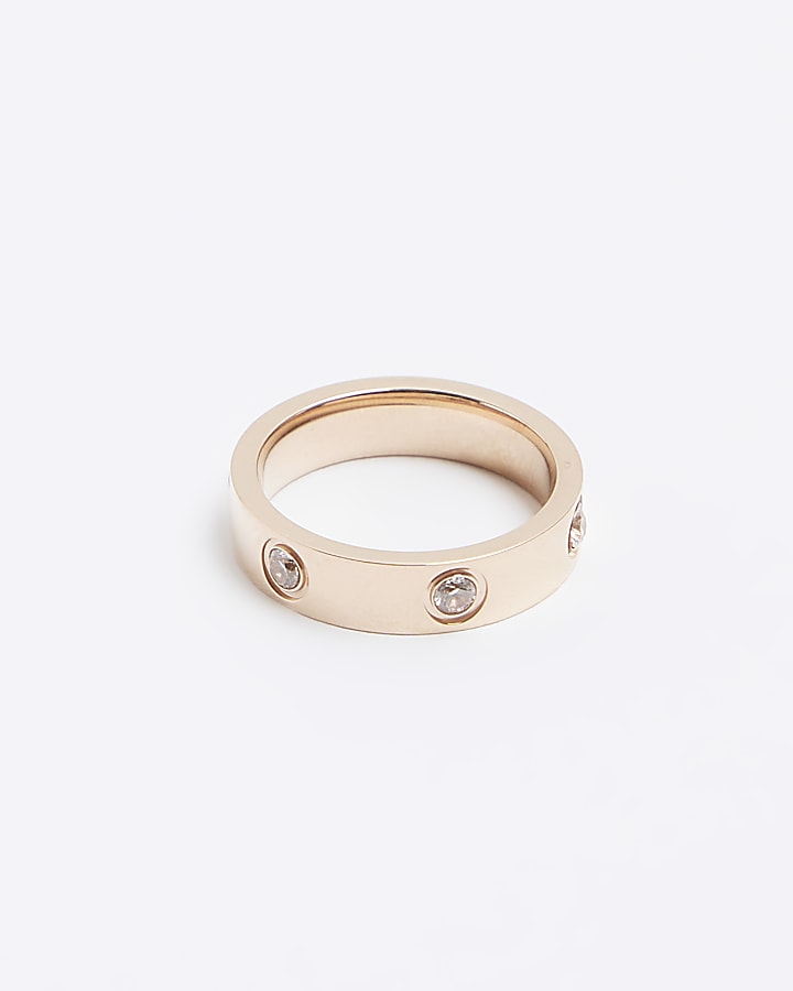 Rose Gold Stainless Steel Diamante Ring