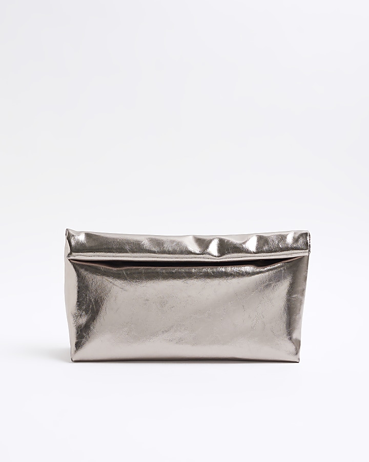 Silver Roll Top Clutch Bag