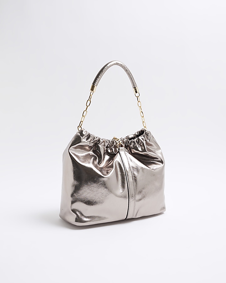 Silver ruched tote bag