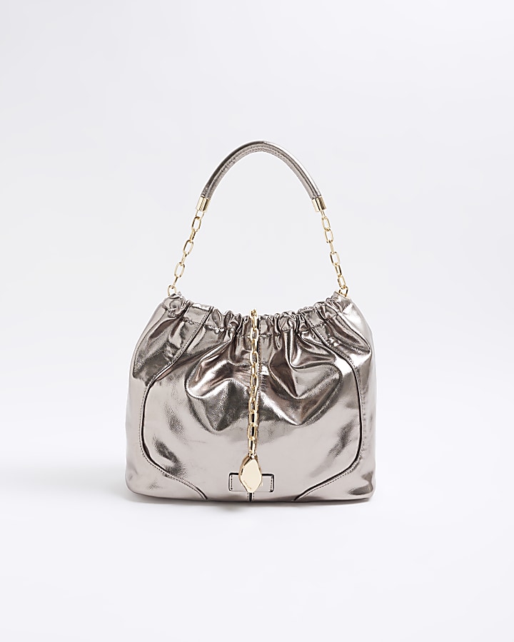 Silver ruched tote bag