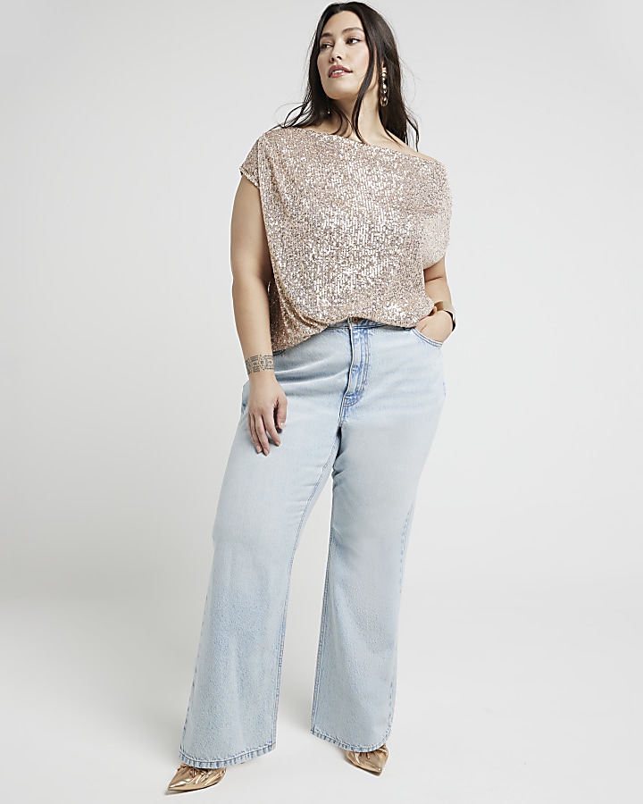 Plus gold sequin off shoulder top