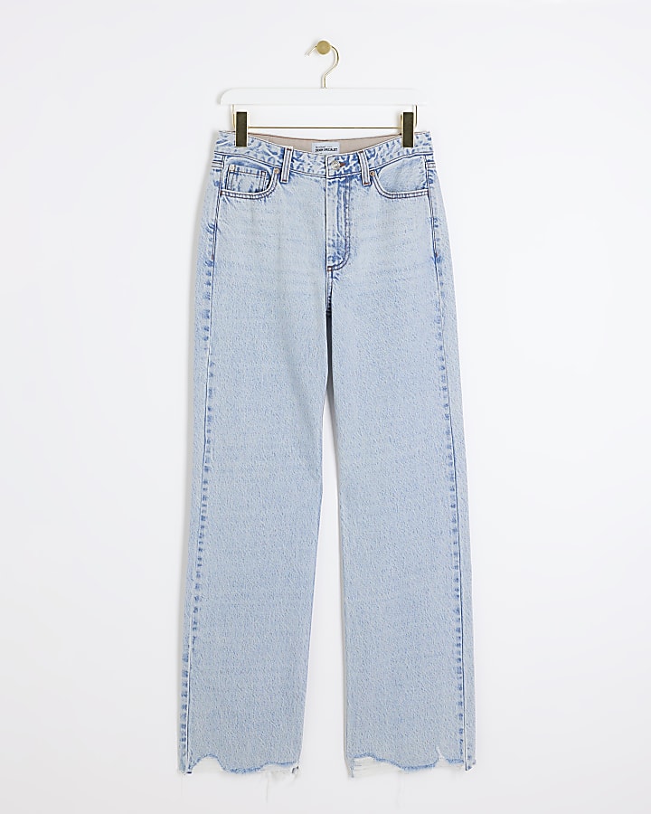 Blue high waisted relaxed straight jeans