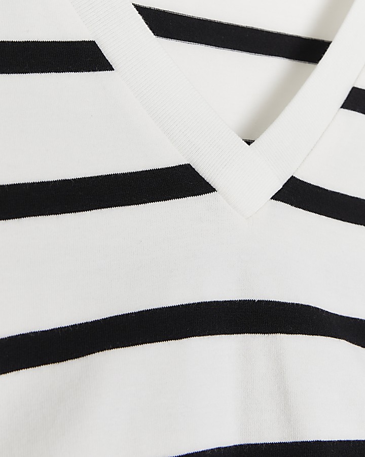 White stripe ruched t-shirt midi dress