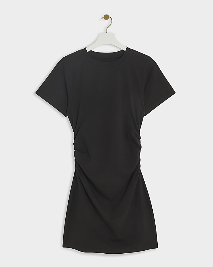 Black ruched side t-shirt mini dress