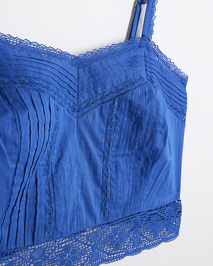 Petite blue lace detail bralette top