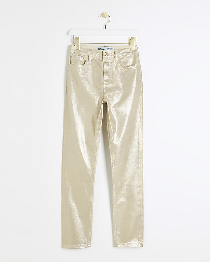 Gold high rise slim straight fit jeans