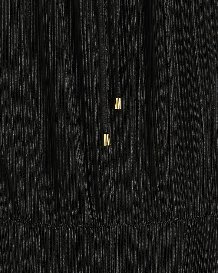Black plisse elasticated shift midi dress