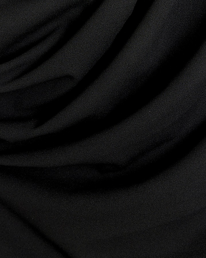 Black drape off shoulder bodycon midi dress