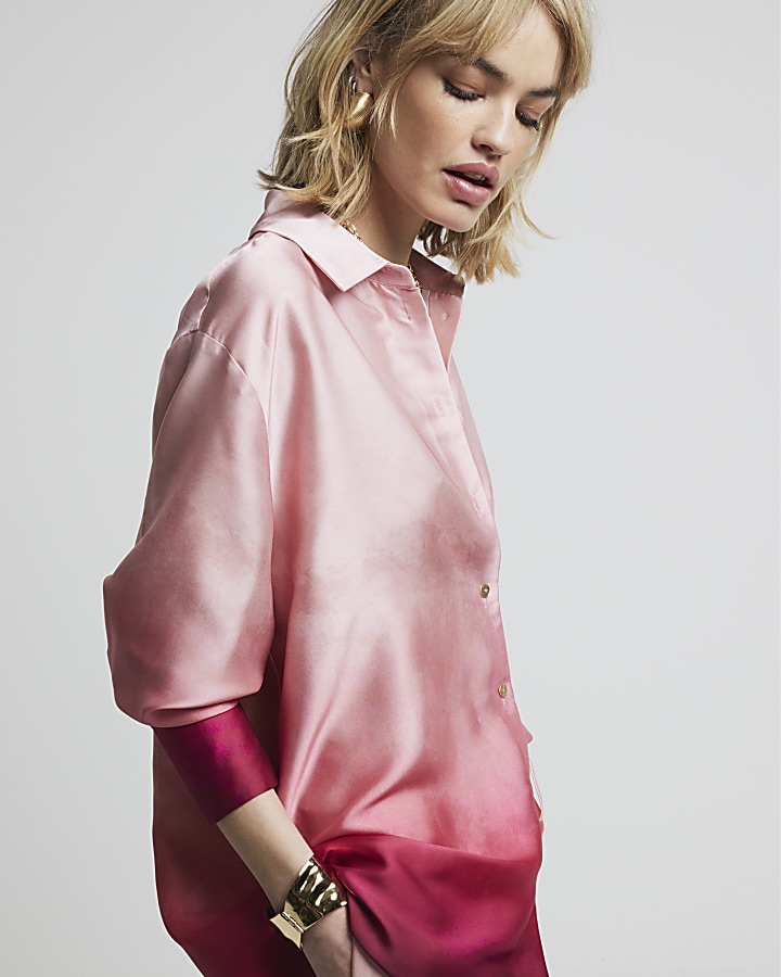 Pink oversized satin ombre shirt