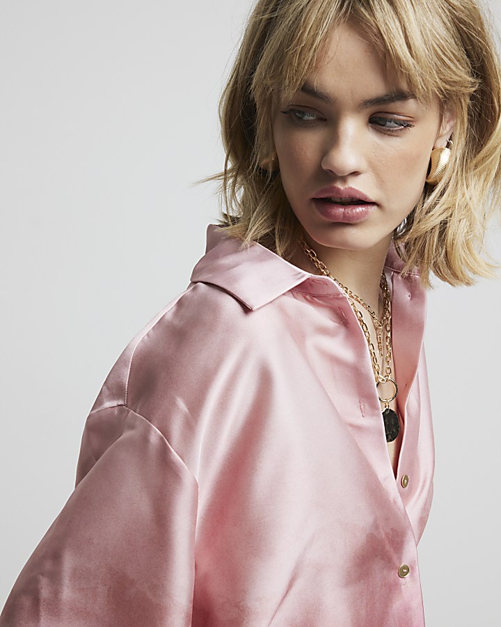Pink oversized satin ombre shirt