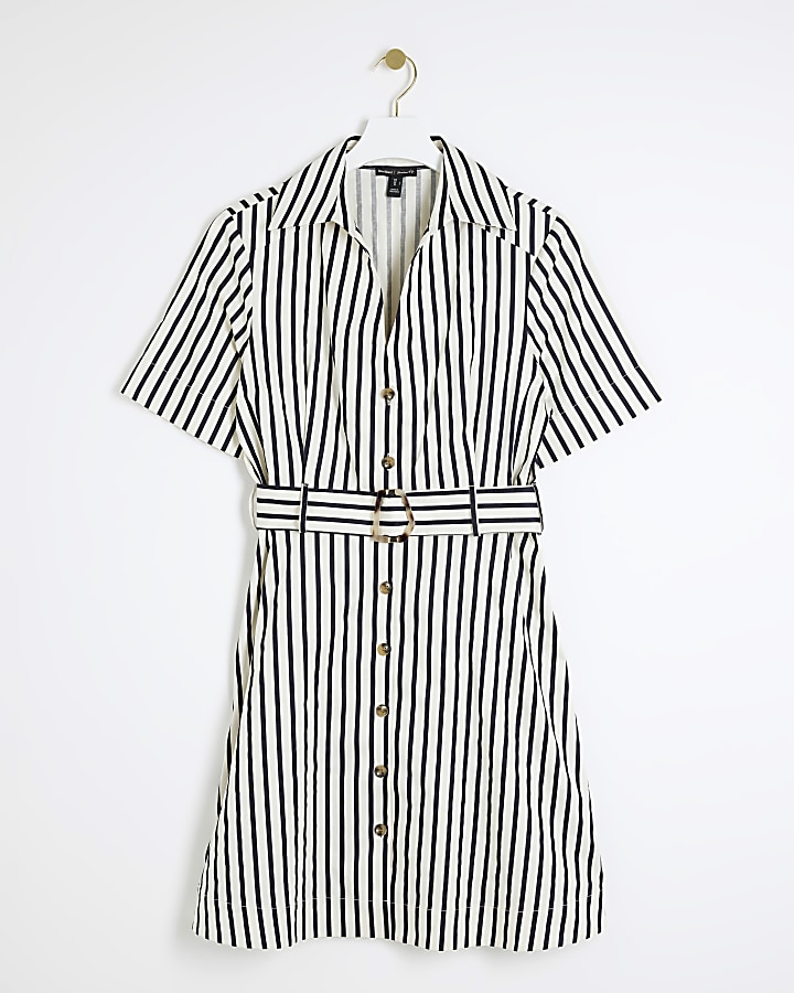 Navy stripe belted mini shirt dress