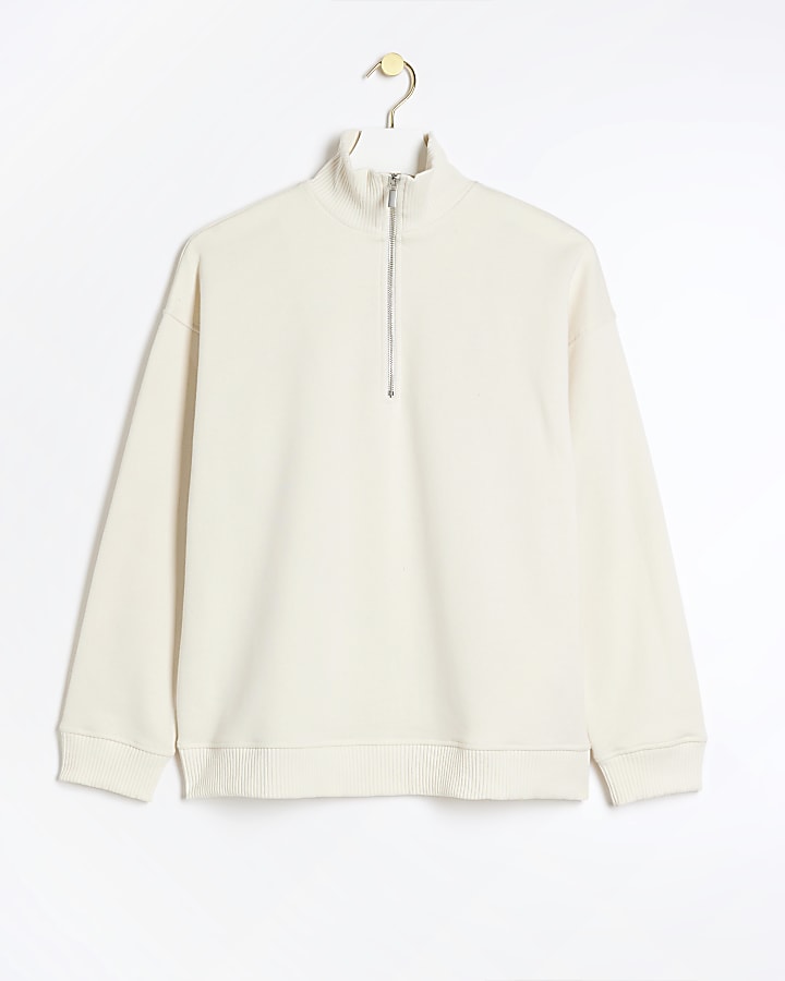 Cream funnel half zip sweatshirt