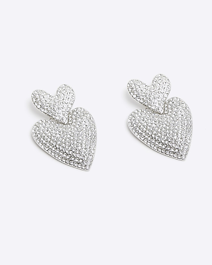 Silver heart stone earrings