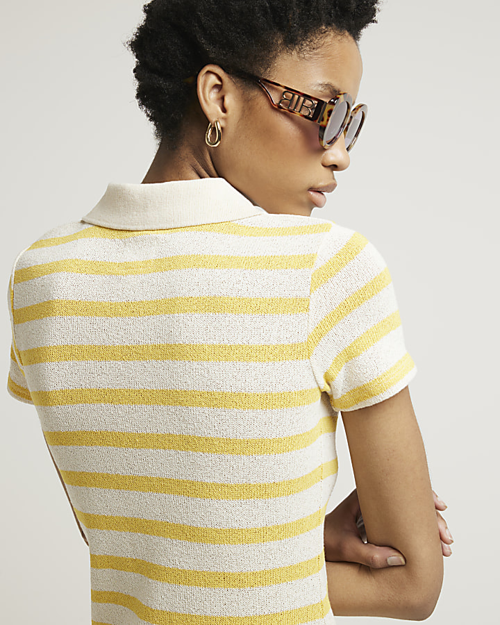 Yellow crochet stripe bodycon maxi dress