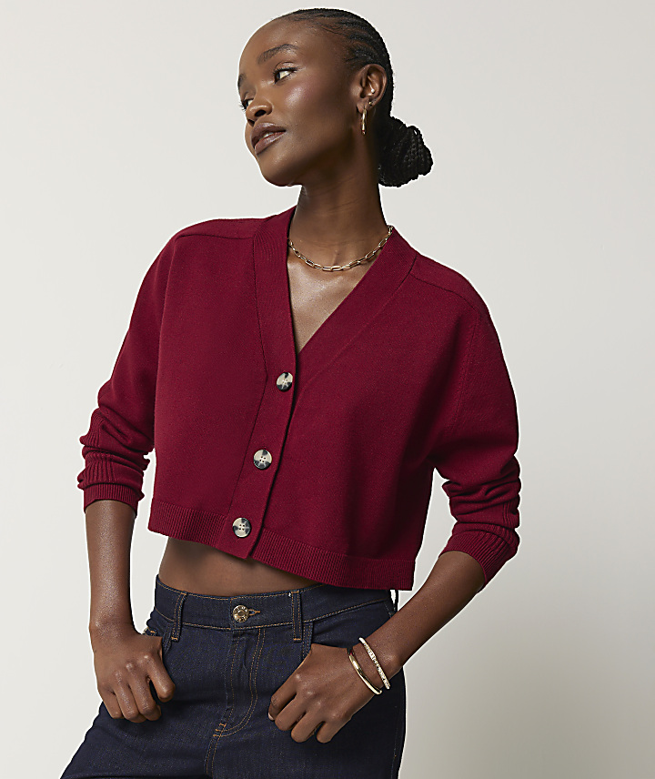 Burgundy cropped outlet cardigan