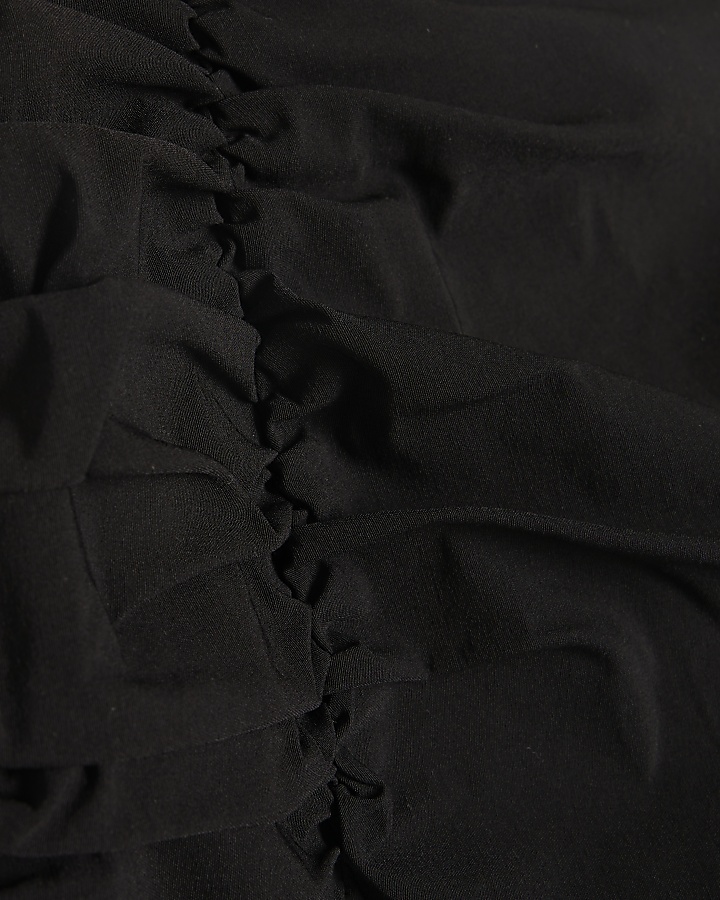 Black Ruched Side Midi Skirt