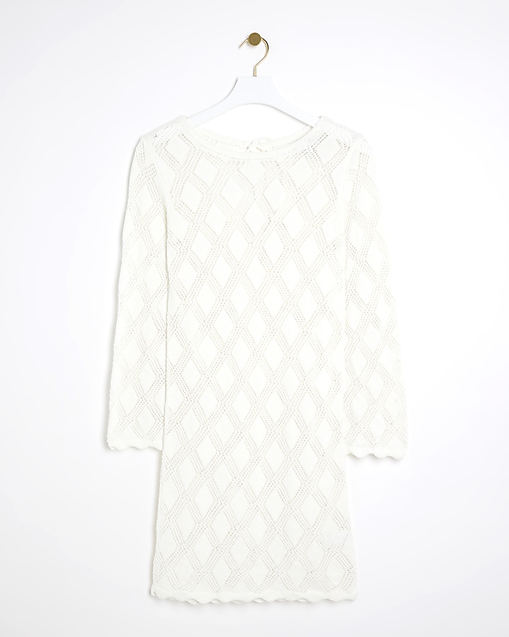 White crochet beach mini dress